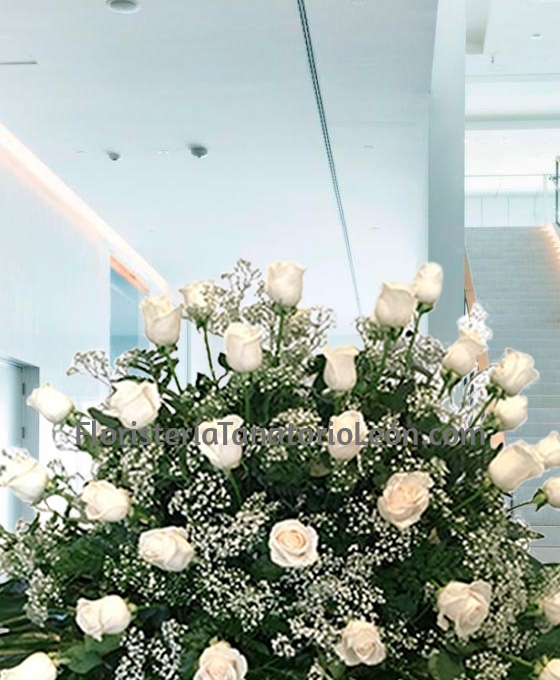 Palma funeraria 30 rosas blancas